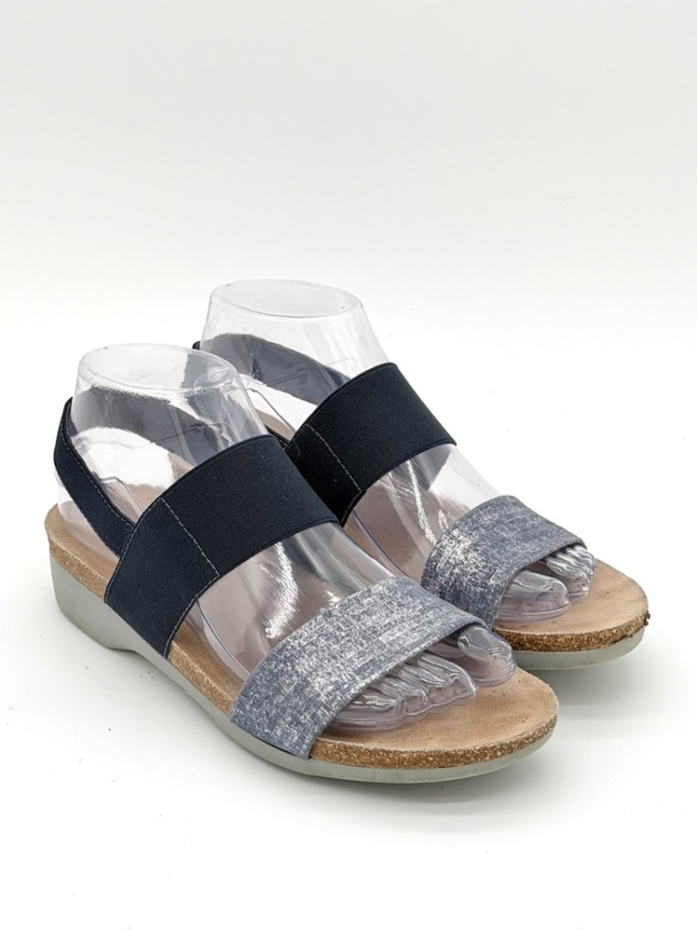 Munro Pisces Metallic Silver Gray Elastic Strappy Wedge Sandals Shoes Women 8 M